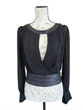 Double Zero Black Semi Sheer Long Sleeve Pleated Blouse S